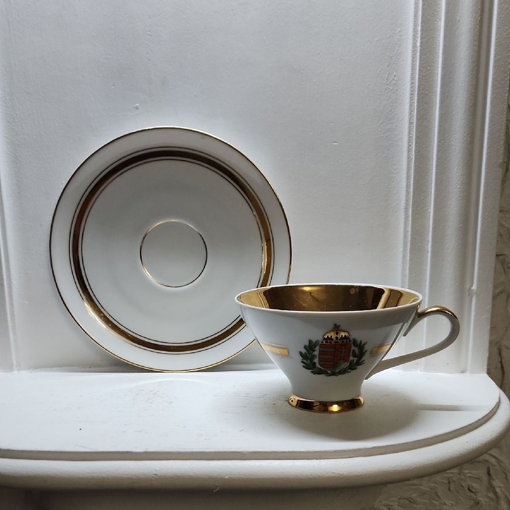Beautiful Plankenhammer Elegant Gold and White Teacup and Saucer Set